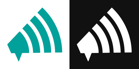 Speech bubble megaphone logo with WiFi lines. Communication and marketing vector symbol.