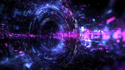 Abstract digital tunnel with vibrant colors and geometric shapes