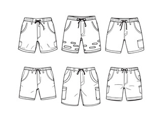 Surf Shorts Line Art Vector for Summer Apparel Illustrations