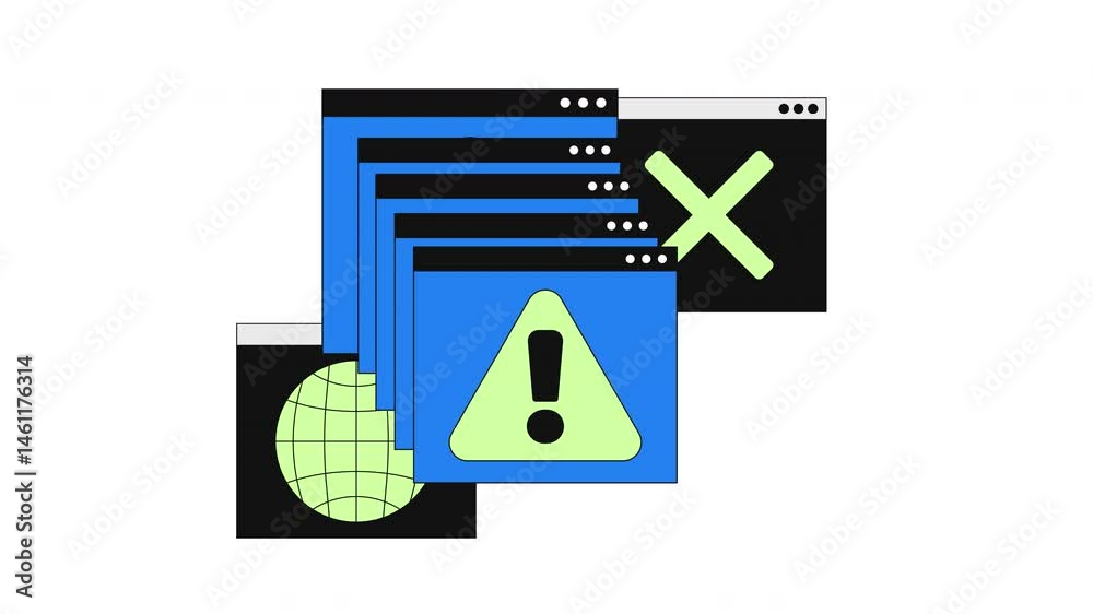 Poster secure access to critical alert network transition 2d onboarding ui animation. browser windows padlo