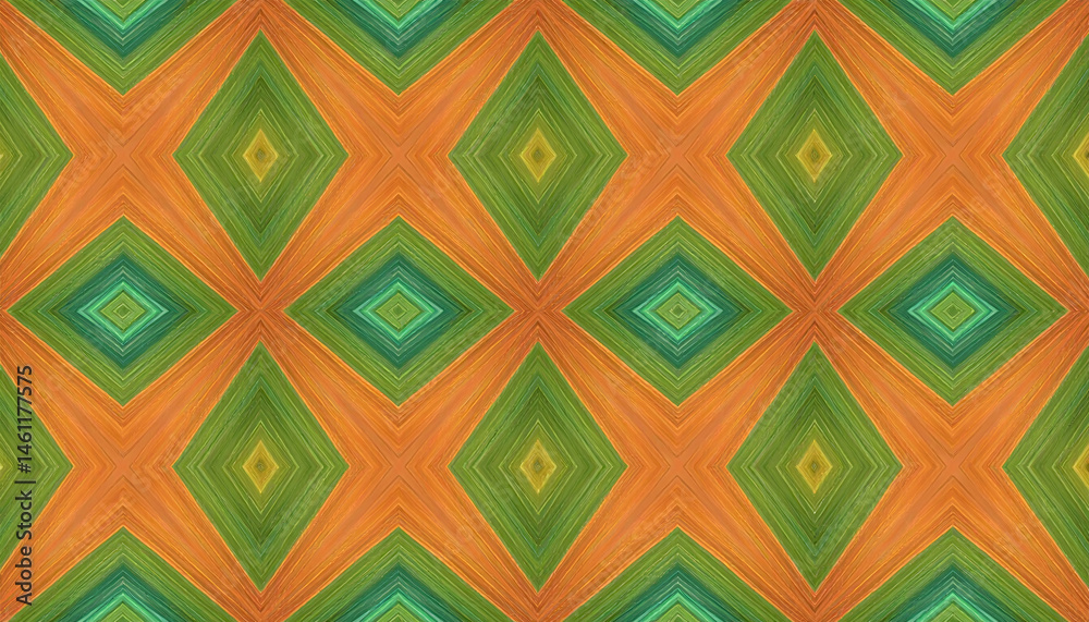 Poster vibrant geometric patterns in orange and green abstract art studio digital design
