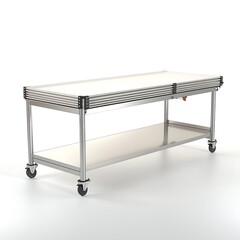 Mobile worktable with stainless steel top.