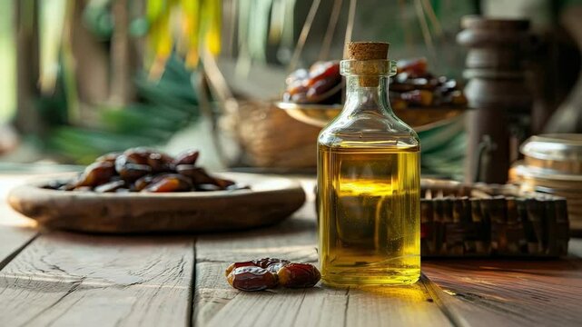 date essential oil. Selective focus