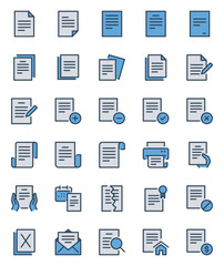 Filled blue outline icons set for Document file