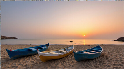 Naklejka premium boats at sunset