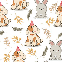 Seamless childish pattern with animals illustration for background