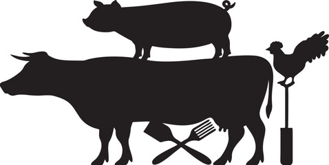 Silhouette of Cow Pig and Chicken Standing Together