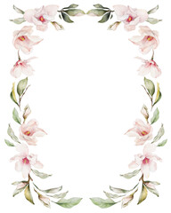 Watercolor magnolia floral frame