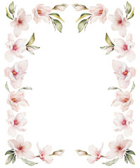 Watercolor magnolia floral frame