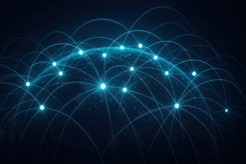 Fototapeta premium Network nodes connecting across a digital globe glowing lines representing data flow