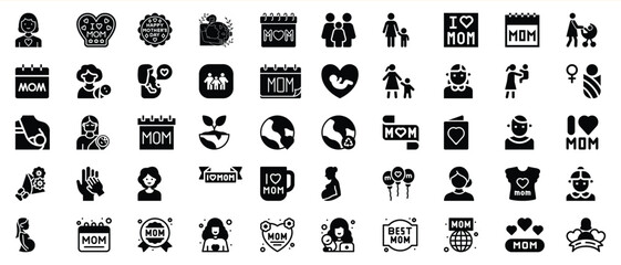 Various black icons celebrating mothers day and the concept of motherhood