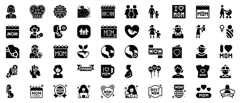 Various black icons celebrating mothers day and the concept of motherhood