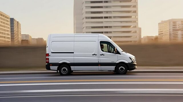 Van Driving Fast on Road Motion Blur