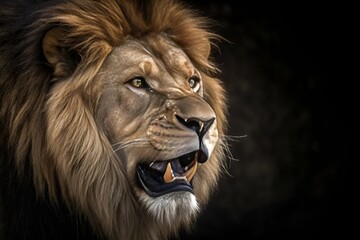Fototapeta premium Fierce Lion Close-Up Portrait – Powerful Wildlife Photography in Dramatic Light
