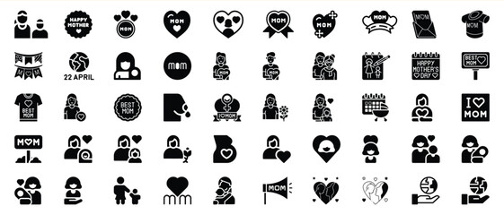 Obraz premium Collection of mothers day icons in black and white