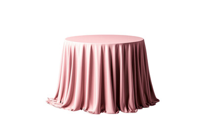 Png of Elegant round table draped with soft pink fabric, perfect for celebrations or floral arrangements.