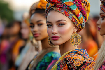 Fototapeta premium vibrant fashion festival showcasing traditional and modern outfits from diverse cultures.