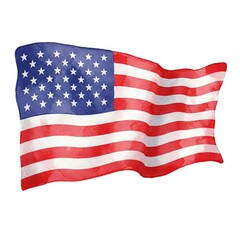 Fototapeta premium A watercolor illustration of the United States flag featuring red and white stripes and white stars on a blue field.