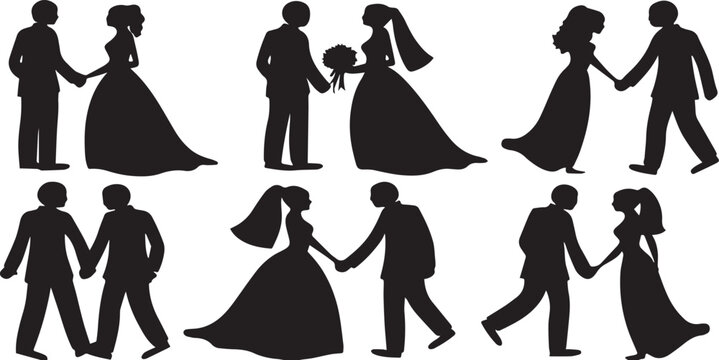 Collection of Black Silhouette Icons of Wedding Moments