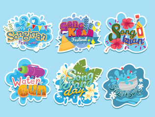 Happy Songkran Festival sticker set Illustrations and vectors
