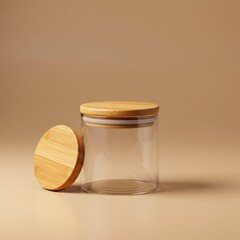 Clear glass jar with bamboo lid