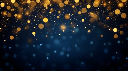 Shimmering golden and blue bokeh lights glowing against a dark backdrop, symbolizing elegance, celebration, and festive joy