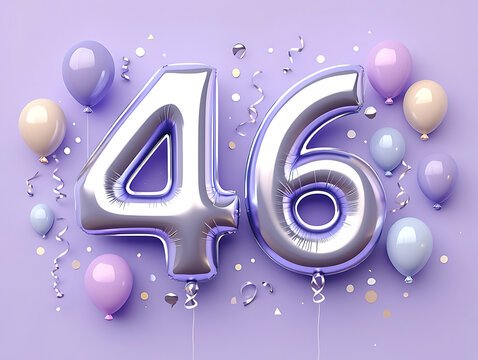 Celebrating Forty-Sixth Birthday with Pastel Balloons and Confetti