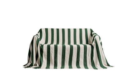 Png of A cozy green and white striped blanket draped over a stylish couch, perfect for adding comfort to any living space.