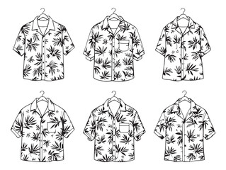 Vibrant Aloha Shirt Line Art for Summer Vacation Vector Collection