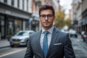 Fototapeta premium Young Confident CEO in a Business Suit on the Street