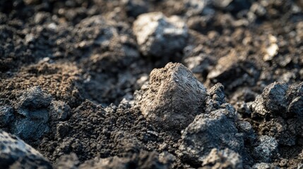 Pile of dark stones closeup