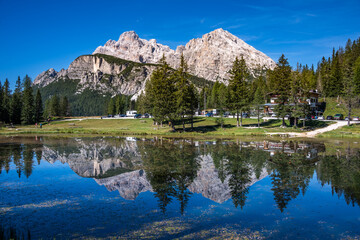 view of Antorno lake, Belluno, Veneto, Italy