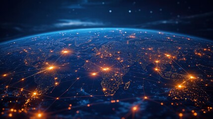 Obraz premium An AI-driven business network expanding dynamically across a global map