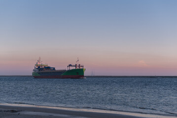 Fototapeta premium MARITIME TRANSPORT - Ship sails to the sea port