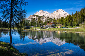 view of Antorno lake, Belluno, Veneto, Italy