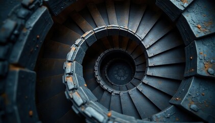 Fototapeta premium Tightly wound spiral staircase, metallic texture, helix, texture, silver