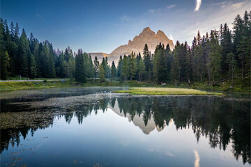 view of Antorno lake, Belluno, Veneto, Italy