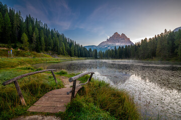 view of Antorno lake, Belluno, Veneto, Italy