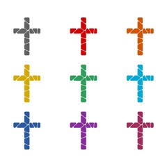 Fototapeta premium Stone christian cross icon isolated on white background. Set icons colorful