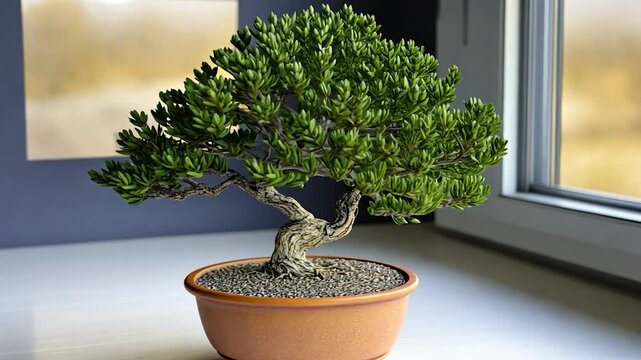 Miniature bonsai tree in a terracotta pot