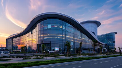 Fototapeta premium Technology energy-efficient smart building with smart glass facade