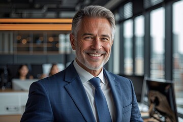 Fototapeta premium Confident Mature CEO Professional Portrait in Suit Smiling in Corporate Office