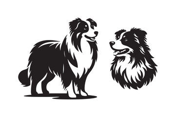 cute austratian shephered puppy dog animal  silhouette vector art icon design illustrations