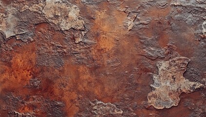 Oxidized metal surface with rust patterns.  Textured, weathered, and aged.  Flaking paint and corrosion