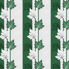 Stylized autumn leaves in a pattern.Vector seamless pattern with maple leaves on a colored background.