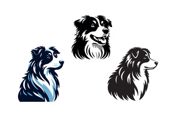 cute austratian shephered puppy dog animal  silhouette vector art icon design illustrations