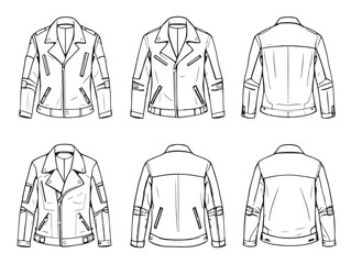 Detailed Moto Jacket Line Art Perfect for Apparel Mockups