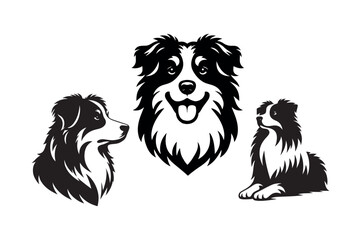 cute austratian shephered puppy dog animal  silhouette vector art icon design illustrations