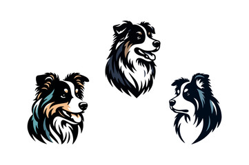 cute austratian shephered puppy dog animal  silhouette vector art icon design illustrations