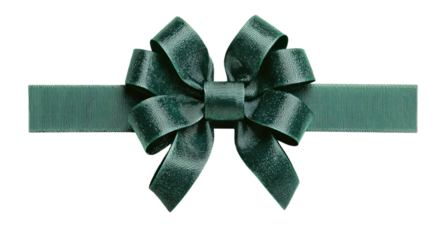 Png of Elegant dark green ribbon bow, perfect for gift wrapping or decorations, showcasing a luxurious texture and beautiful design.